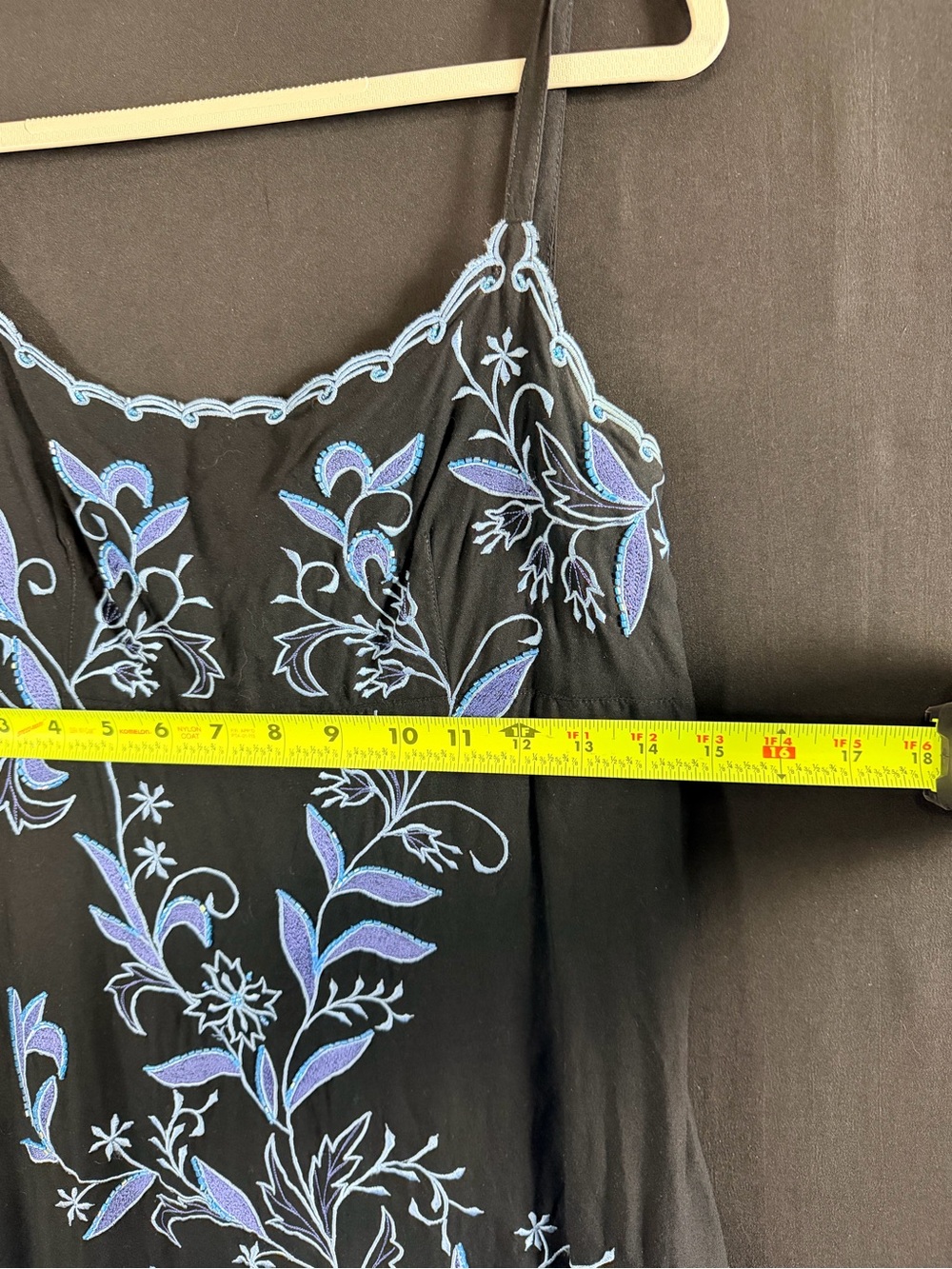 Serendipity VTG Y2K 90’s dress Black Maxi Blue Bell Floral Embroidery Beaded - Picture 14 of 16